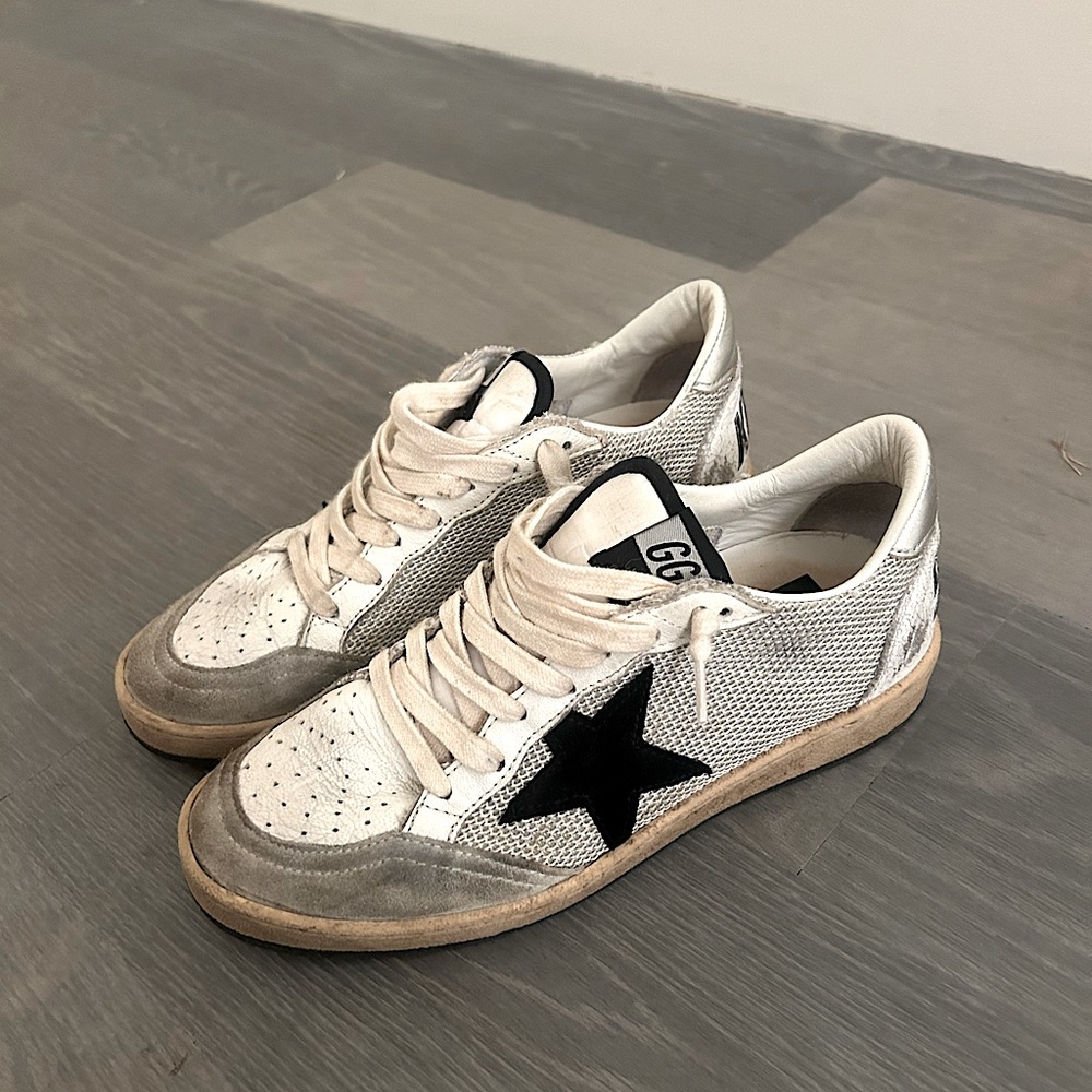 Women’s Ballstar Golden Goose -suede/ laminated heel /light silver/black/white